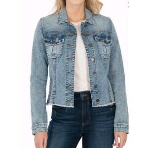 Kut From The Kloth KARA Denim Jacket Womens Small Frayed Hem